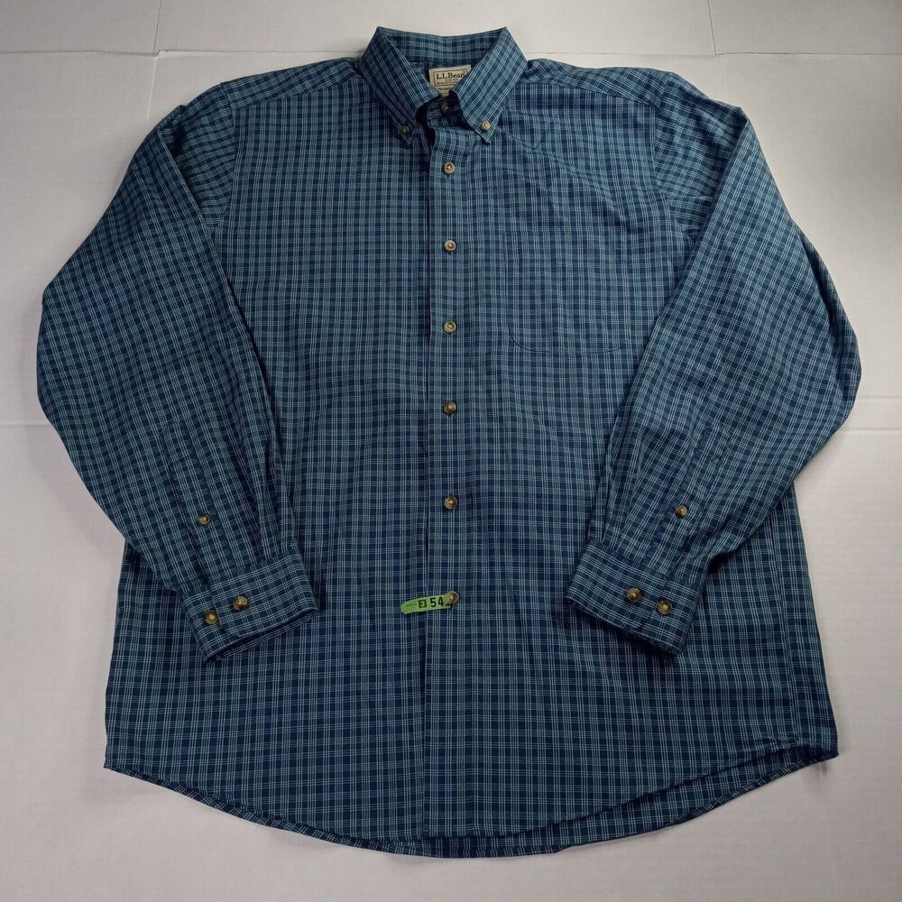 L.L.‎ Bean Traditional Fit Shirt Men's M Medium Blue Green Checkered 100% Cotton